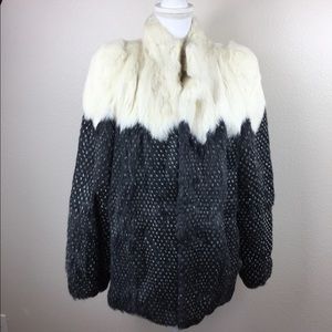 Color block rabbit fur coat vintage